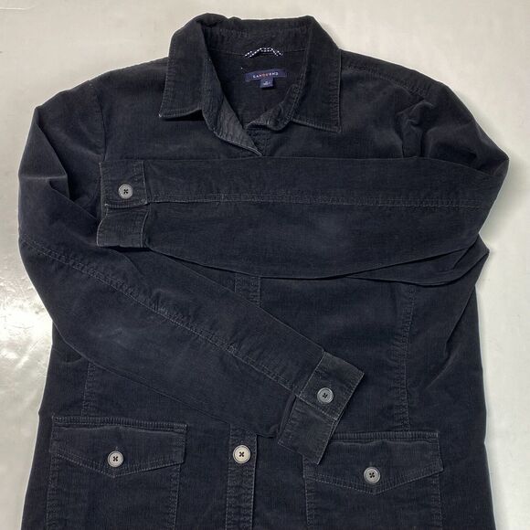 Lands End Corduroy Jacket 14 Womens Black Button Up Shacket Long Sleeve Pockets - Picture 5 of 9